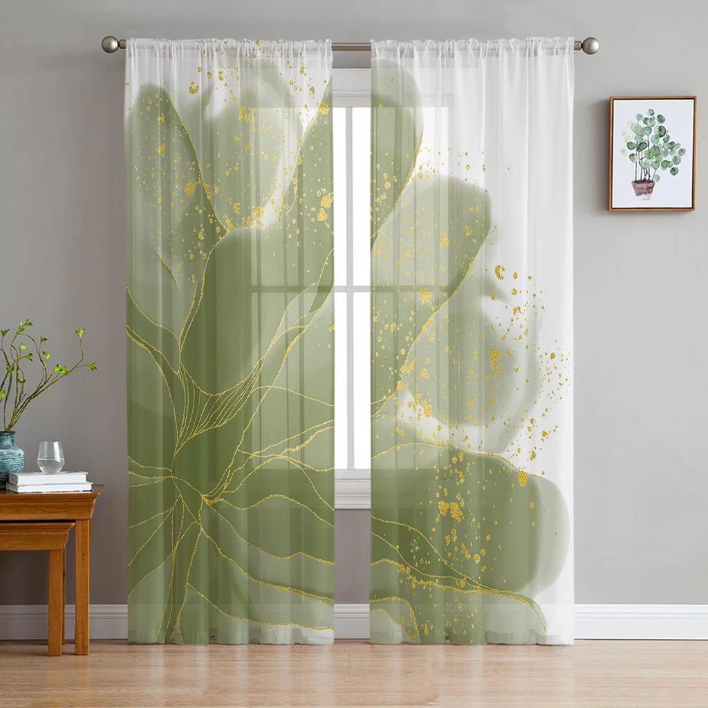 Gradientowy akwarelowy kwiat szałwiowy zielony tiul zasłona do salonu sypialnia kuchnia dekoracja okna woale tiul zasłona
