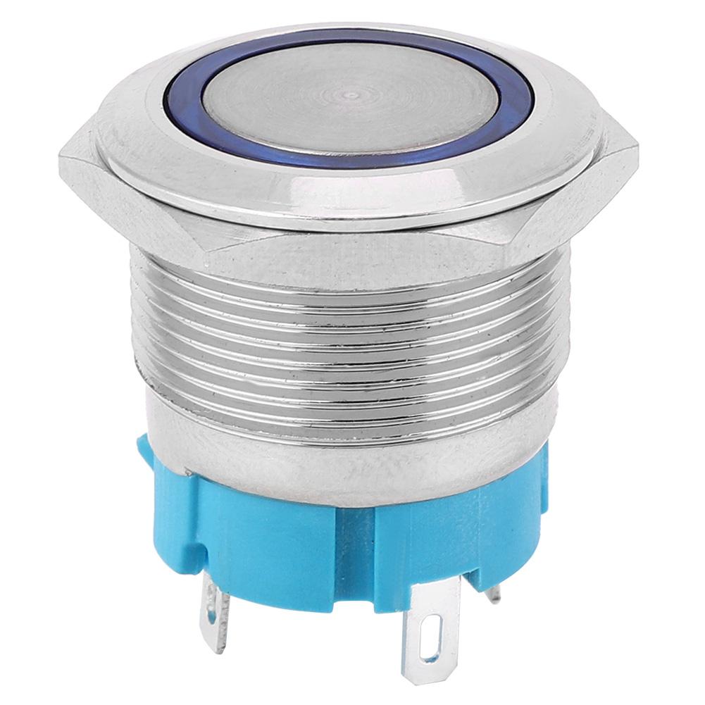 2 Stück 4-poliger selbstverriegelnder Druckschalter mit Ringlicht 22mm IP65 für Schiffs- und Automodifikation(Blau 220VAC)