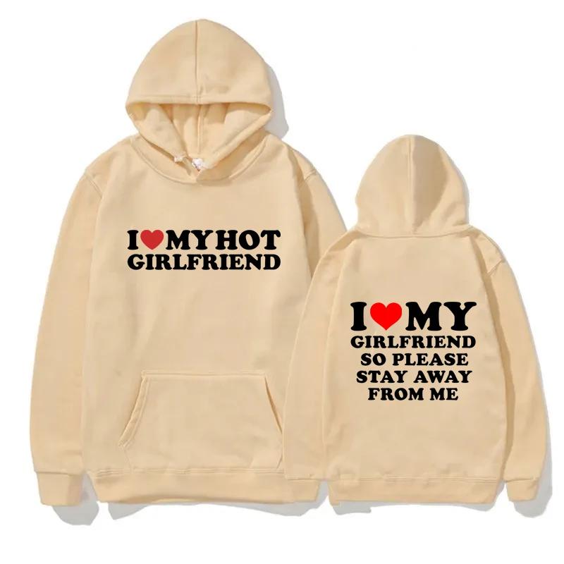 Jag Älskar Min Flickvän Tryckt Huvtröja Herr Mode Casual Sport Långärmad Pullover Höst Vinter Herr Rundhalsad Tröjor Unisex