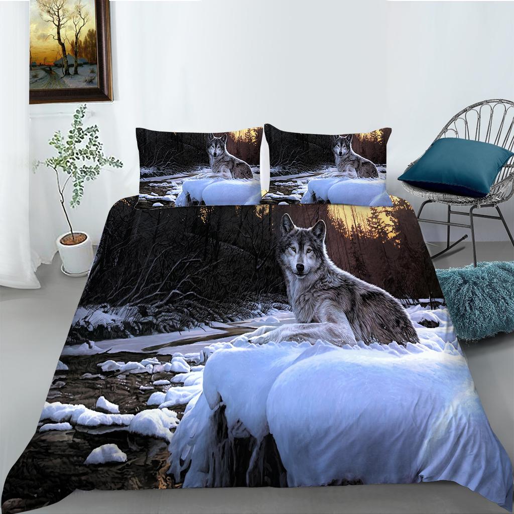 Pattern Wolf 3D Digital Printing Bedding Two Three Piece Set Polyester