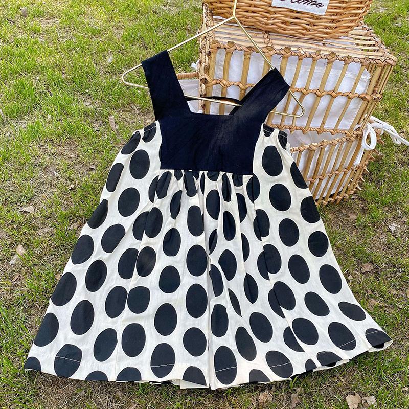 

Платье в горошек для девочек, летние лоскутные платья без рукавов для маленьких девочек, повседневное хлопковое детское пляжное платье, костюм для девочек 13