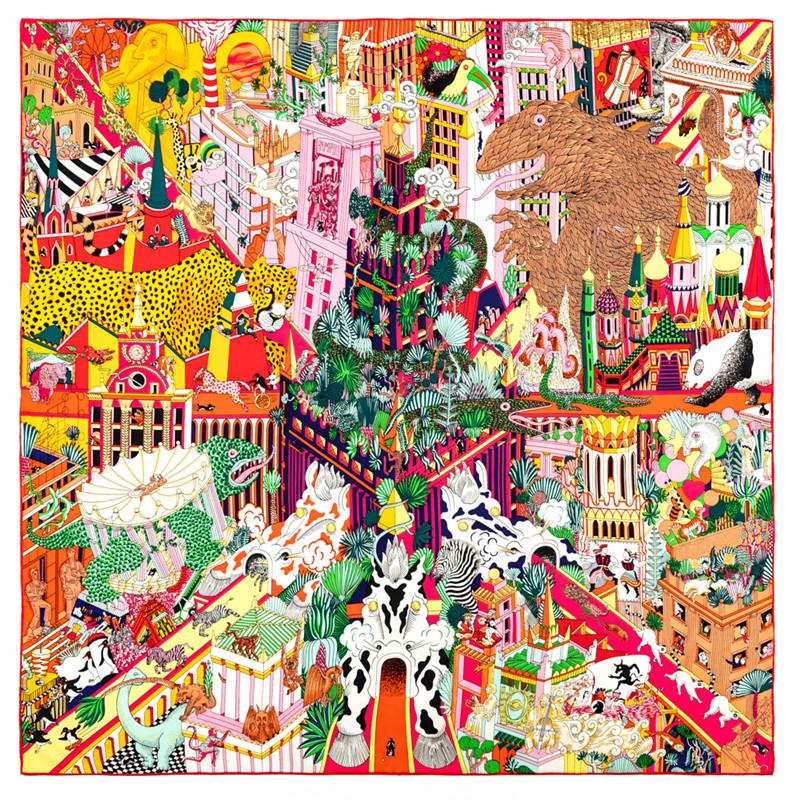 

POBING Ручной работы Твиловый шелковый платок Женский Мир Животных Квадратные платки Эшарпы Фуляры Женские Шаль Бандана Хиджаб 90СМ 90CM x 90CM