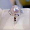 11-12mm Natural White Semiround Pearl Fashion Trendy Flower Ring 925 Silver Fine Wedding Jewelry for Women