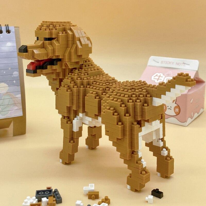 18243 Tierwelt Golden Retriever Hund Stand Haustier Puppe Modell Mini Diamant Blöcke Ziegel Gebäude Spielzeug für Kinder keine Box