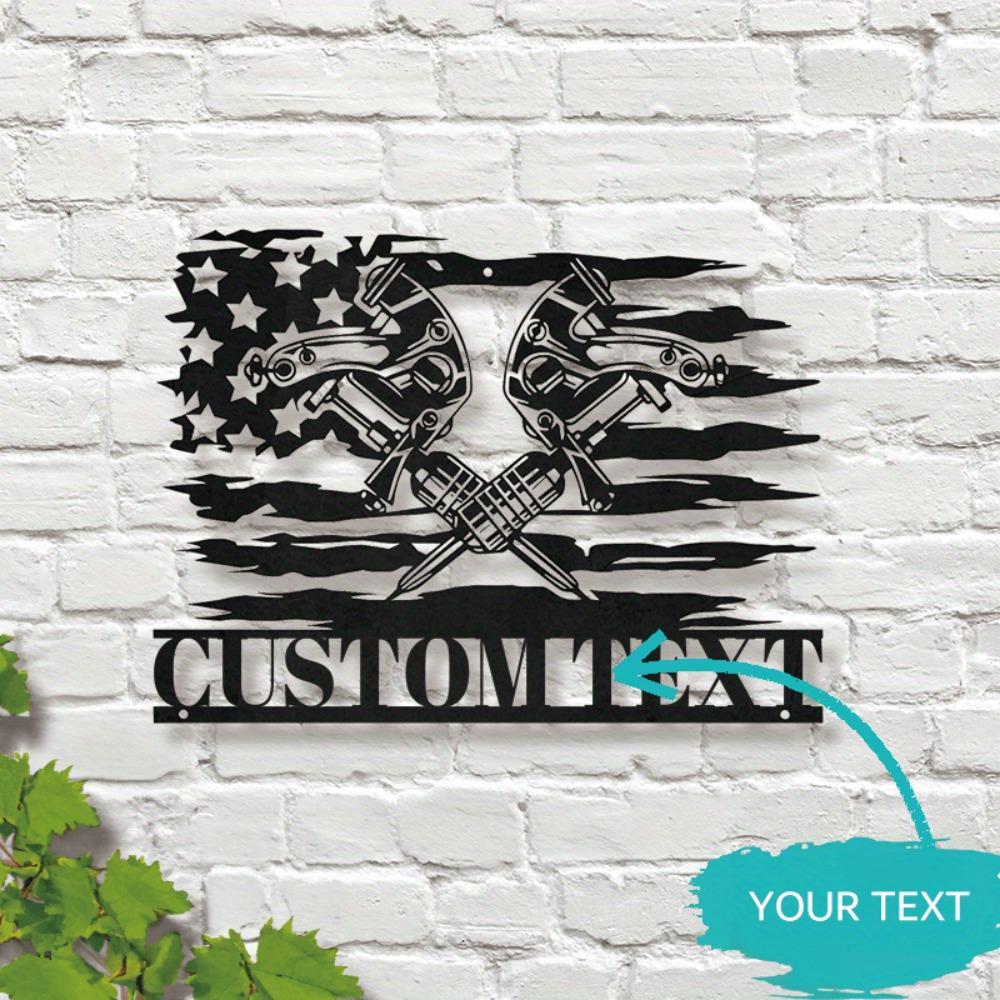 Metal Wall Art American Flag Tattoo Studio Sign Personalized Gift Sculpture