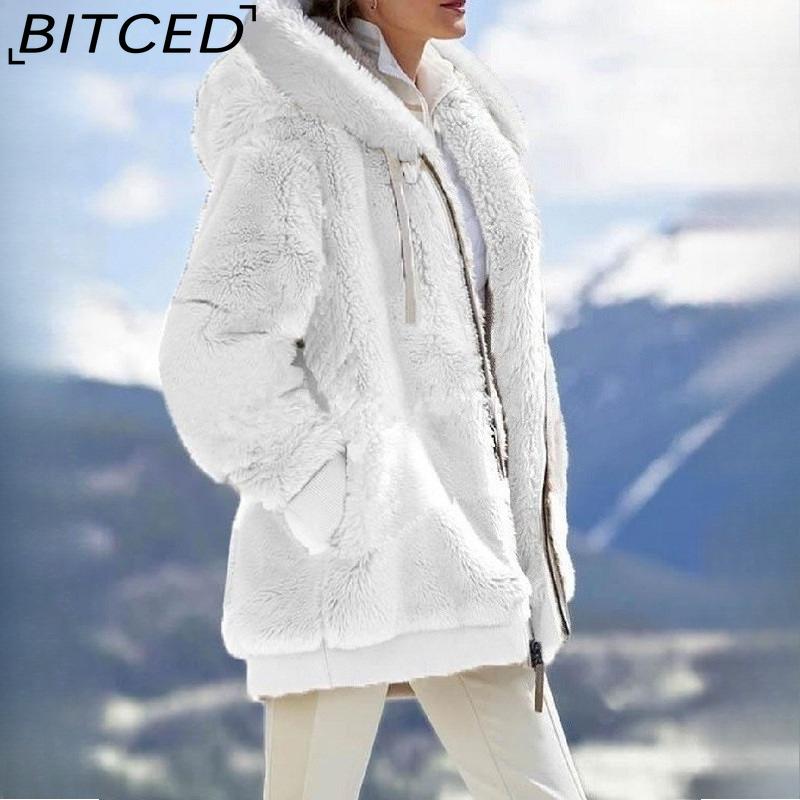 

BITCED Women s Autumn/Winter Oversized Fleece-Lined Zip-Up Hooded Jacket XXXL белый