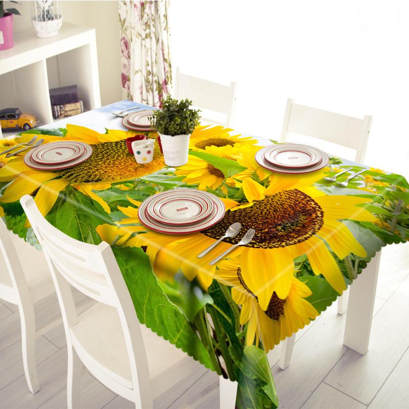 Sunflower Tablecloth Colorful Flower Pattern Washable Dustproof Thicken Cotton Cloth Rectangular And Round Table Cloth