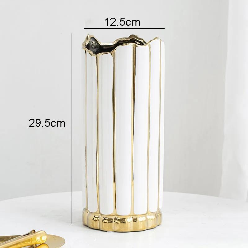 Zlacená malovaná keramická váza Válcové vázy na květiny Dekorace na stůl Ornamenty Květinové aranžmá Nordic Home Decor