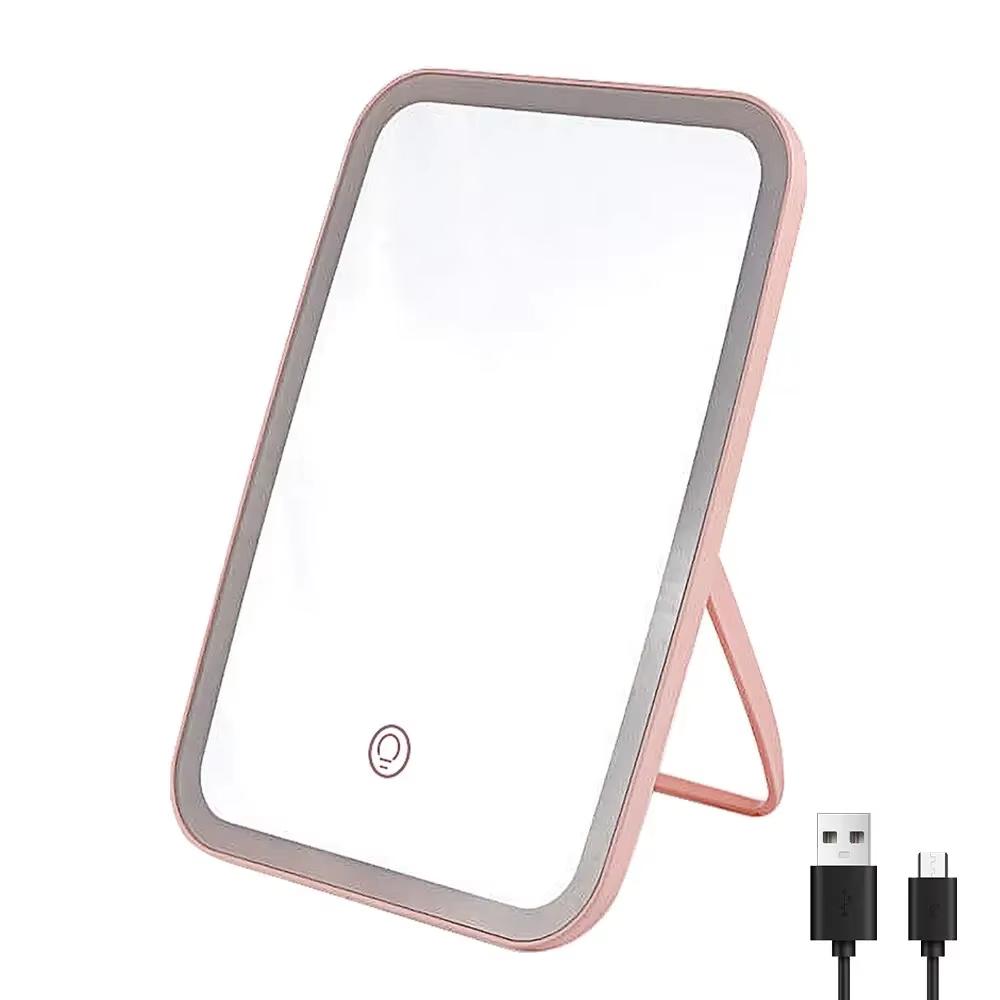 Складное зеркало для макияжа, перезаряжаемое, портативное, женское, косметическое зеркало с подсветкой, сенсорное управление, компактное розовый