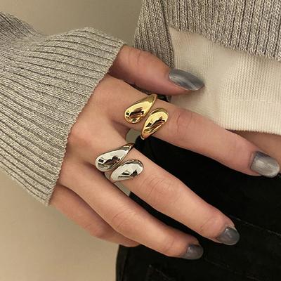 European and American New Water Drop Irregular Ring, Adjustable Glossy Ring with Opening, Cross-wound Ring Ring.