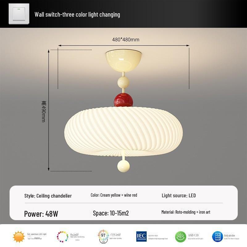 French Medieval Style Cream Ceiling Lamp for Master Bedroom & Children's Study - Full Spectrum Eye Protection