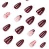 Red Almond-Shaped Wearable Nails with Bow - Short French Style for New Year