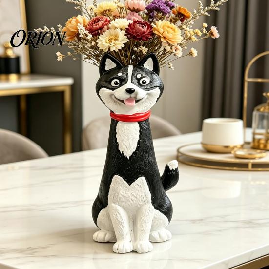 Handcrafted Pet Theme Table Centerpiece Creative Long Neck Dog Vase for Dry Flowers, Cute Cartoon Animal Flower Holder Playful Style Plant Home Office