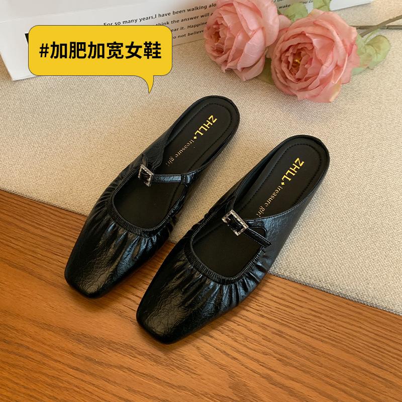 

-11 flat-bottomed bag head and half slippers for women, silver single shoes, soft-soled shoes, wide fat feet, large size women s shoes 35 чёрный