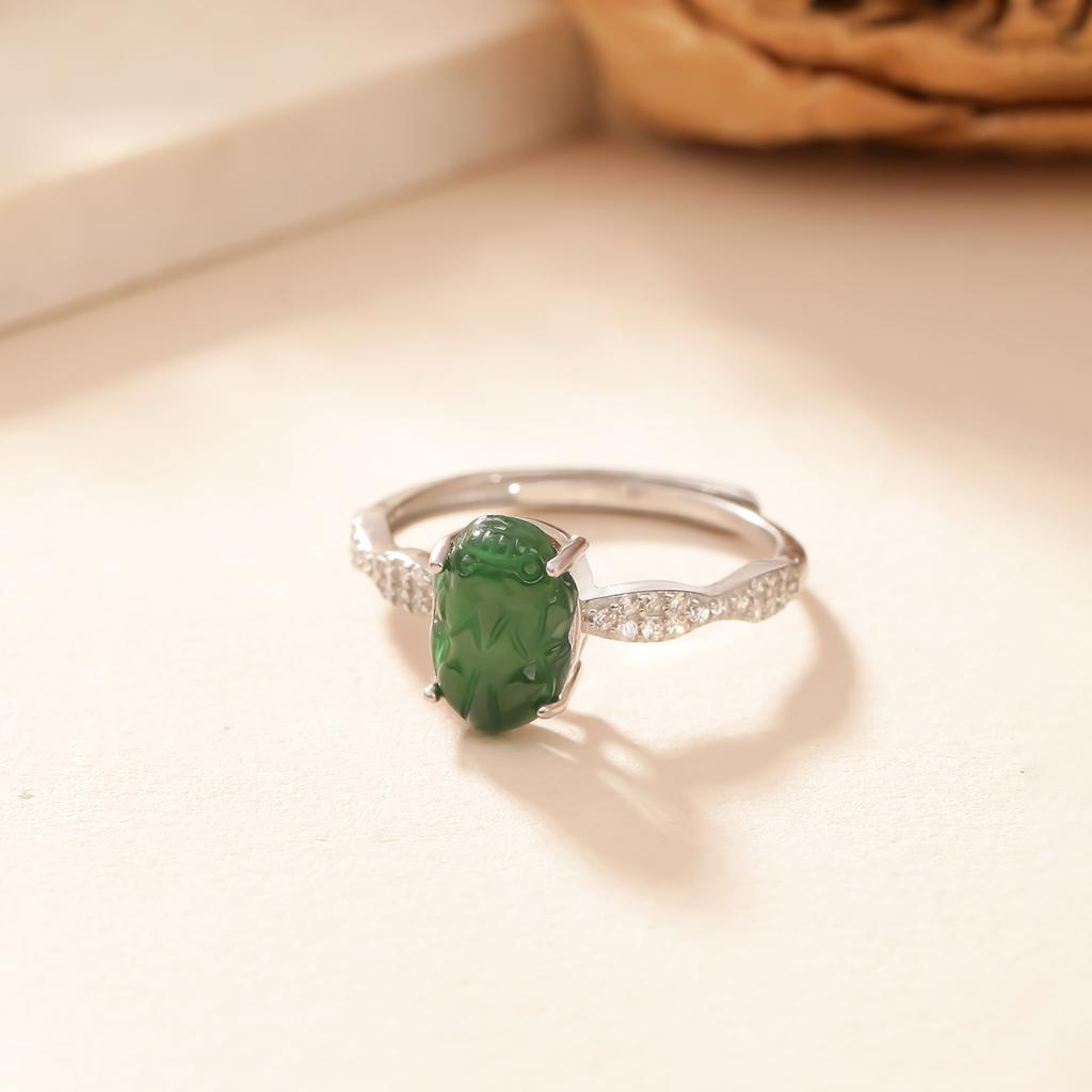 Natural dangerous material jadeite Pixiu ring sterling silver s925 high-end exquisite style fashion women's jewelry