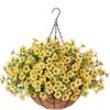 Artificial Violet Flower Hanging Basket With Iron Frame Coconut Fiber Liner Outdoor Garden Decor