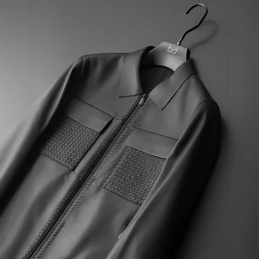 First Layer Sheepskin Leather Jacket Men's Slim Short Lapel Leather Jacket Business Trend Soft Leather Jacket