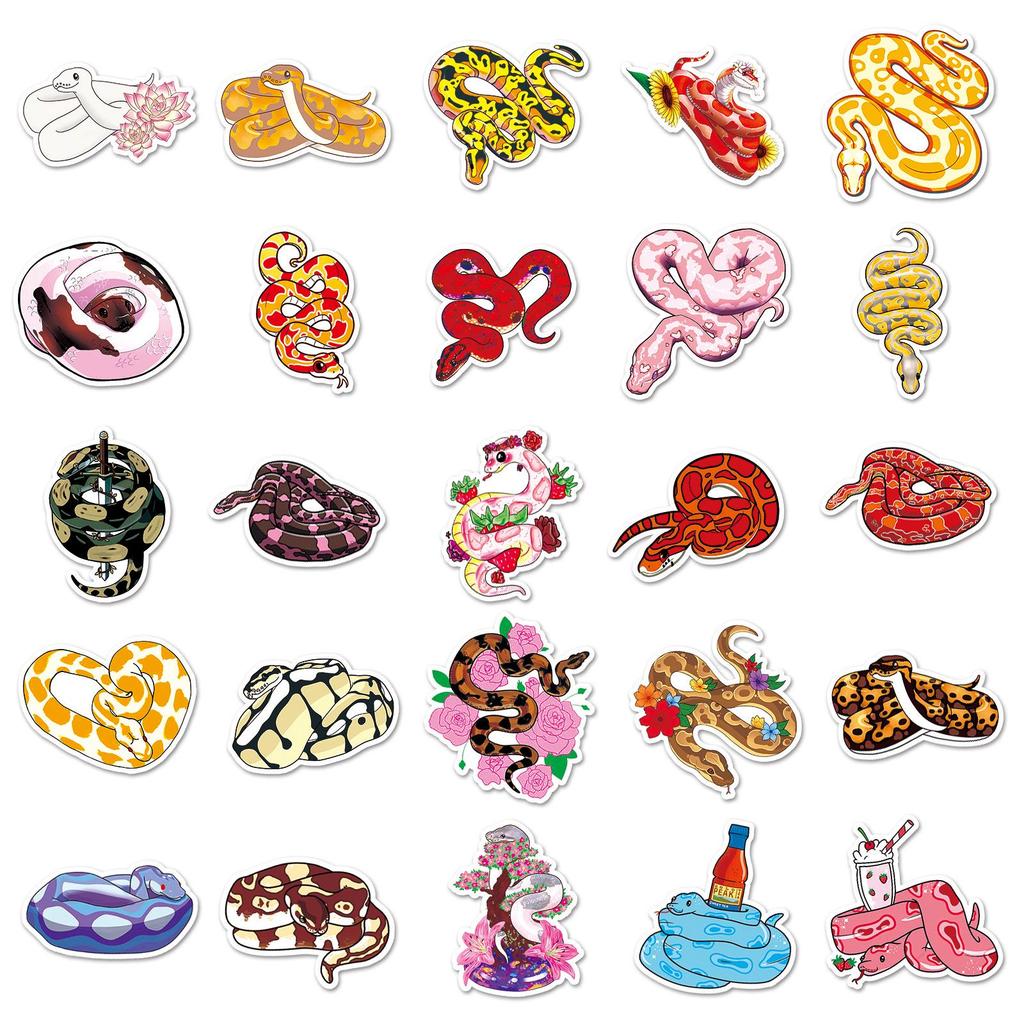 50 Cute Snake Zodiac Animal Stickers: Waterproof, Decorative Graffiti for Notebooks & Cups