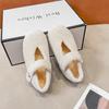 2025 Winter Girls' Furry Shoes: V-Neck Cotton Clogs with Fleece Lining, Soft Sole Moccasins, Warm Korean Style for Outdoor Wear