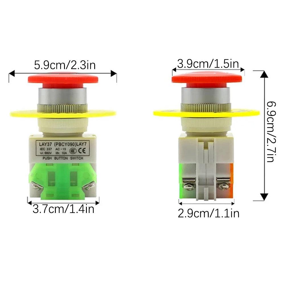 22mm Emergency Stop Switch Push Button 660V 10A Red Sign Mushroom Emergency Stop Switch Dustproof Waterproof for Industry