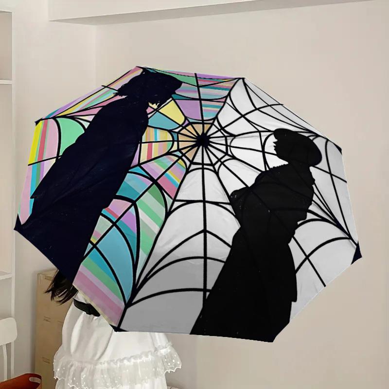 1pc Wednesday Automatic Folding Umbrella - Compact 8-Rib Design, Durable Plastic & Iron, Lightweight for Outdoor Daily Use, A0929222