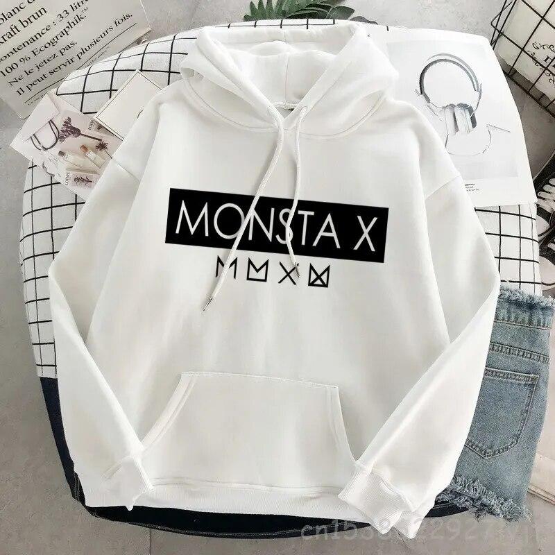 Hipster svetr Monsta X oversized módní mikina s kapucí Harajuku mikina podzimní oblečení ženy mikiny s dlouhým rukávem streetwear unisex mikina