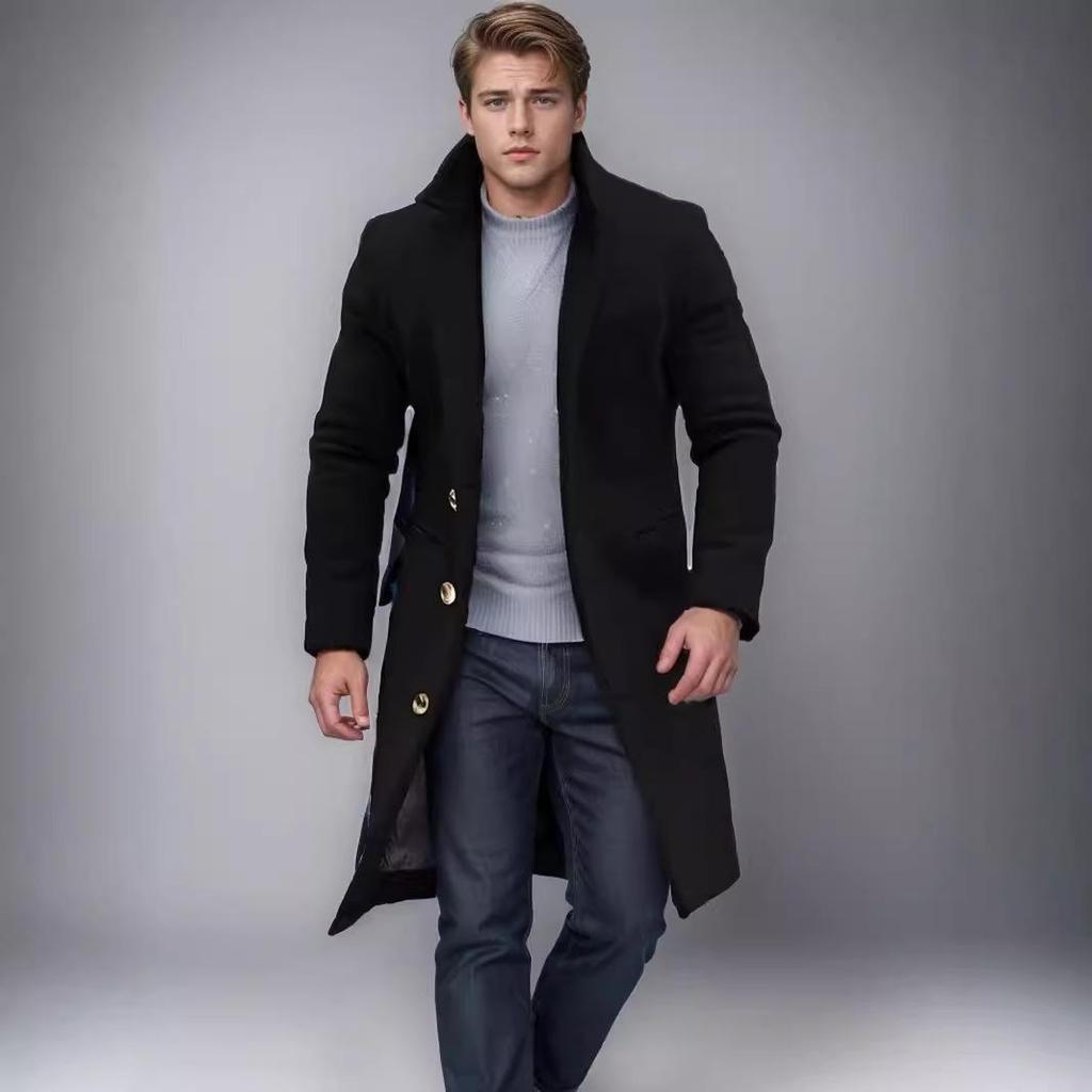 Men's Multi-color Wool Mid-length Windbreaker Coat