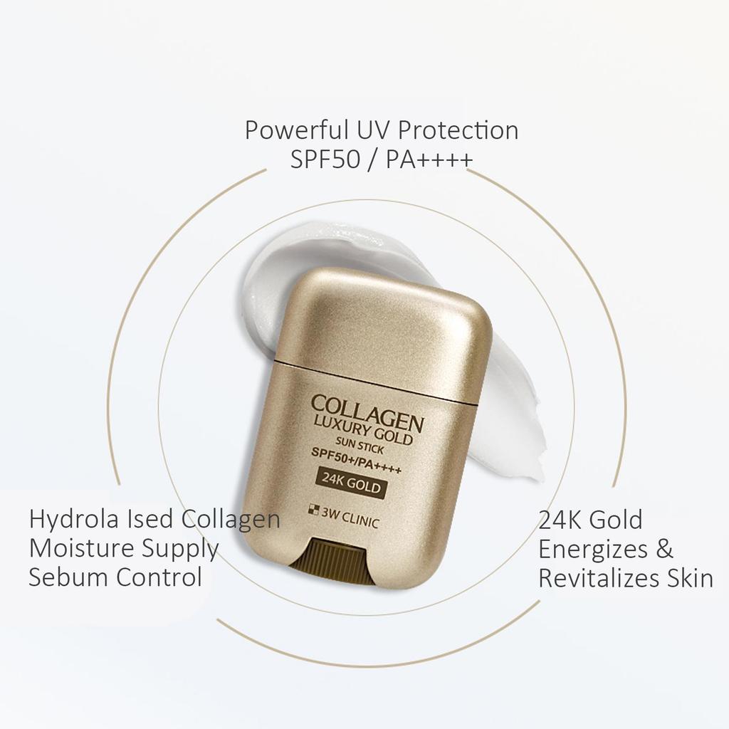 3W Clinic Collagen & Luxury Gold Sun Stick (0.64 Oz 18g)