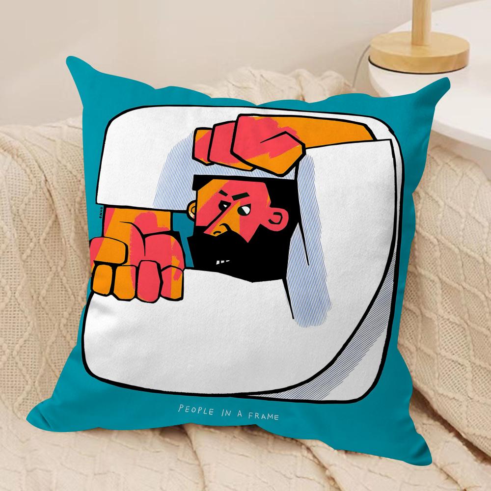 People Living in a Frame Cushion Cover Silky Short Plush Double-Sided Printed Pillow Case for Sofa All Seasons Home Decor Gift