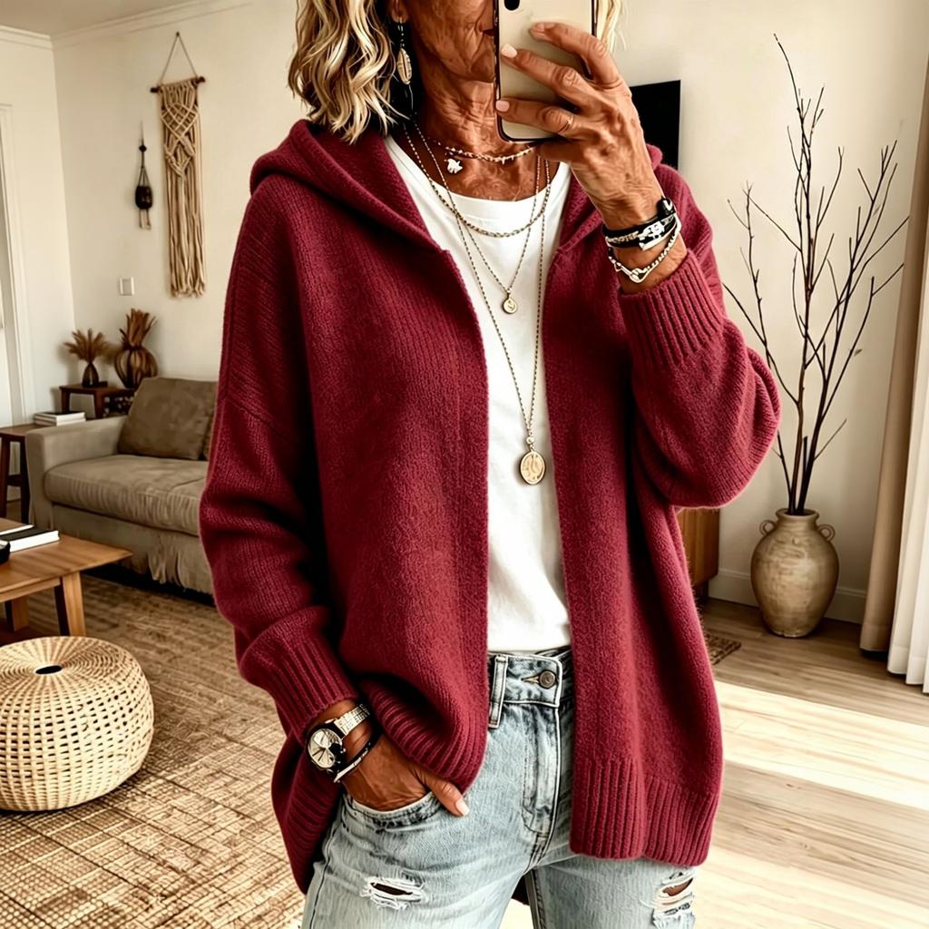 Women's Fashion Long Sleeve Hooded Open Front Knit Cardigan Sweater Coat Casual Outerwear