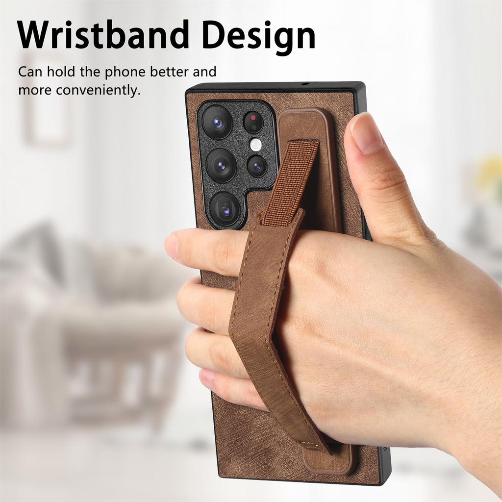Wristband Vintage Leather Case For Samsung Galaxy S23 Ultra S22 Plus S24 S23FE A54 A14 A24 A34 A15 A25 A05 A55 A04 Skin Cover
