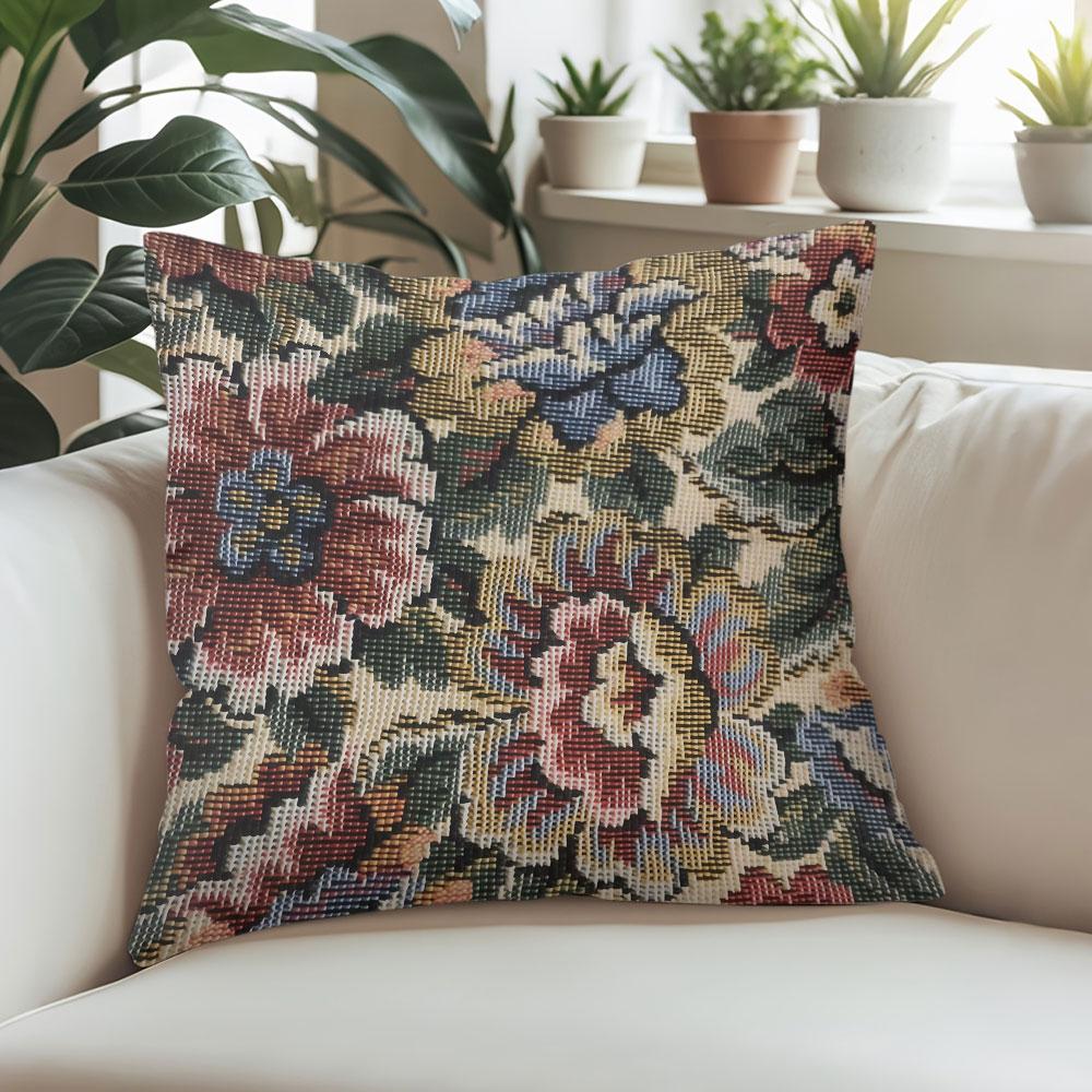 Woven Floral Tapestry Square Jacquard Pillow Cover For Sofa Office Waist Cushion Cover Home Decorative Pillowcase