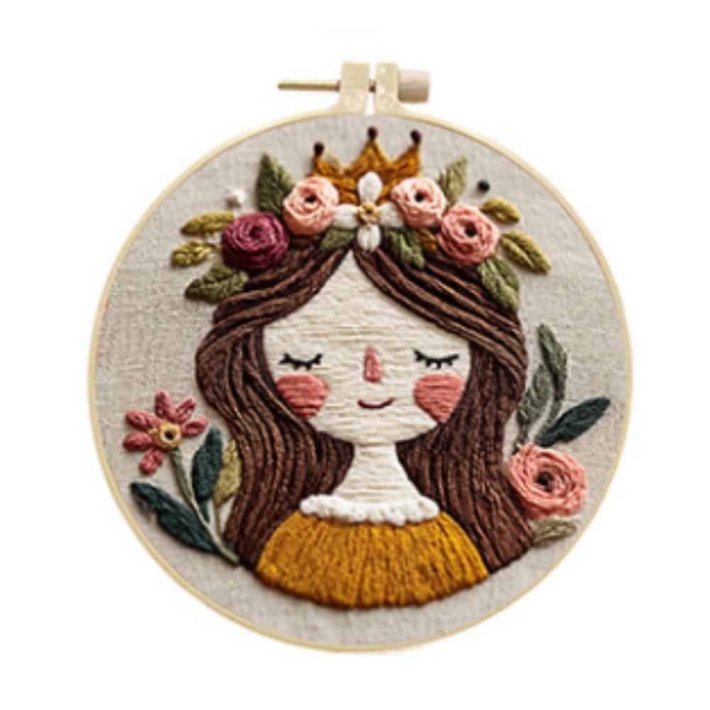 1 Set Cute Flower Girl DIY Embroidery Kit: This Craft Fabric Kit Includes Tools and Stitch Instructions Suitable for Beginners.