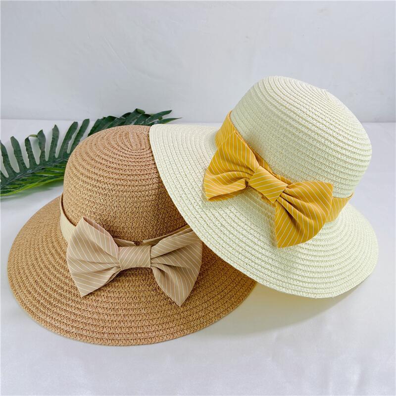 Straw hat lady summer bow seaside summer versatile sun hat breathable hat beach hat