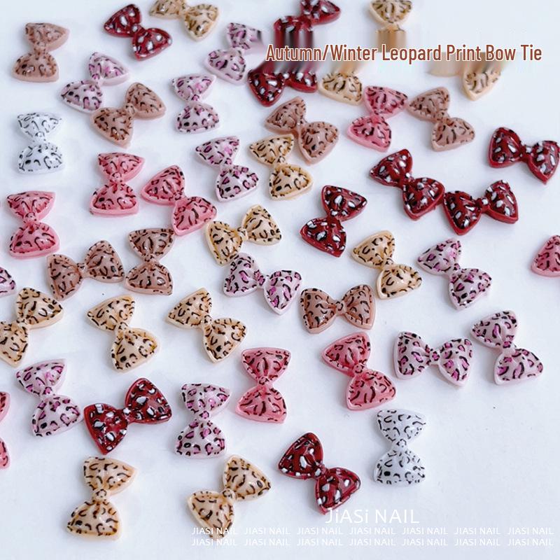 Leopard Print Ribbon Bow Nail Art Accessories - Autumn/Winter Merade Color Collection
