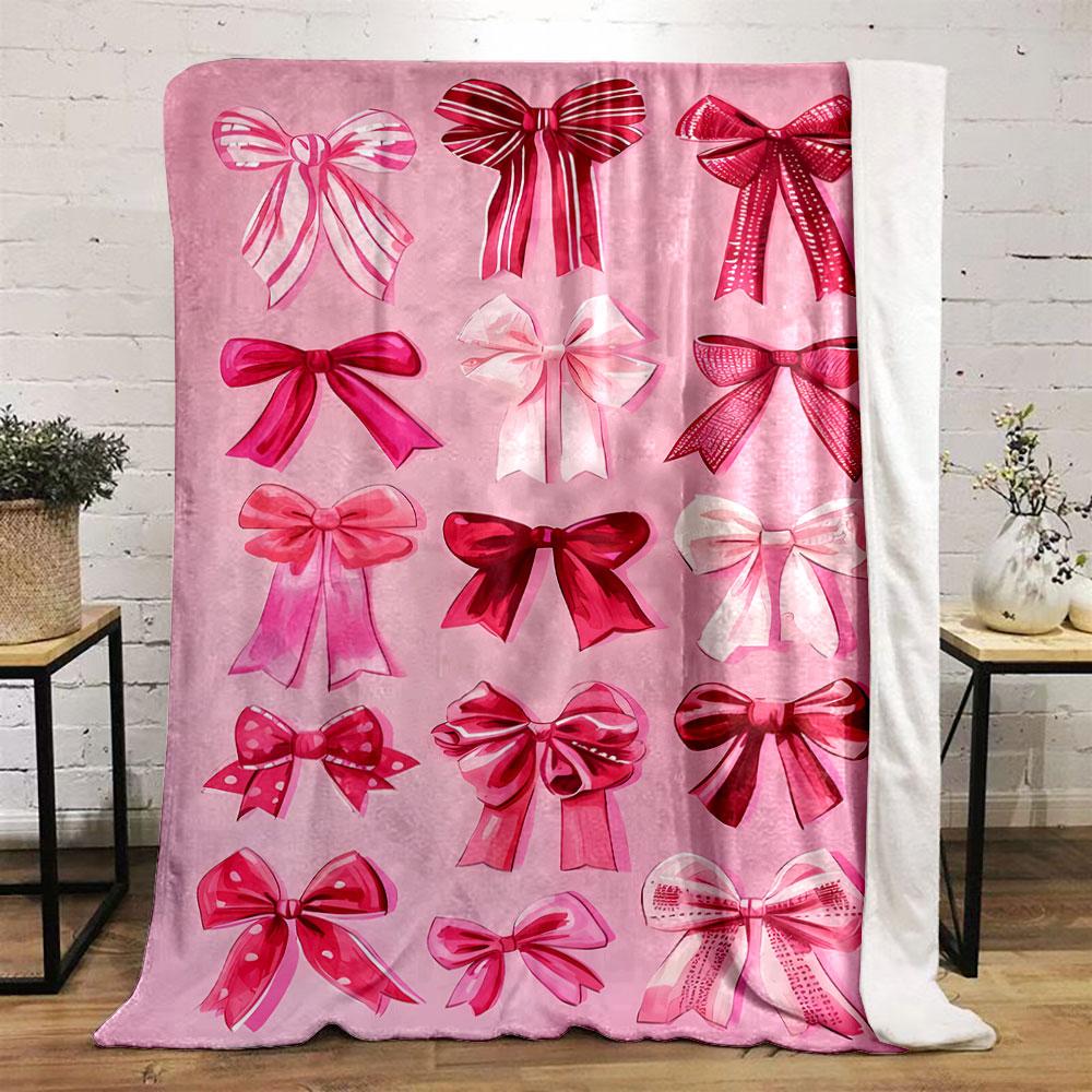 Pink Bow Pattern Blanket bedroom Blanket for Livingroom Couch lunch break Soft throw for Friend's festival Gift