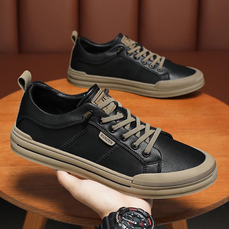 2024 Neue Herren Casual Leder Vulkanisierte Schuhe Bequeme Laufschuhe Handgefertigt Schnür-Sneakers Tennis Masculino Flache Designerschuhe