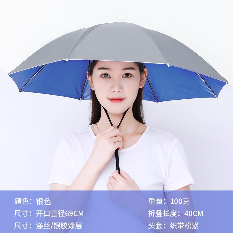 Hands Free Headwear Umbrella Hat Adjustable Strap Lightweight Portable 69cm Diameter Outdoor Protection Sun Rain Shield