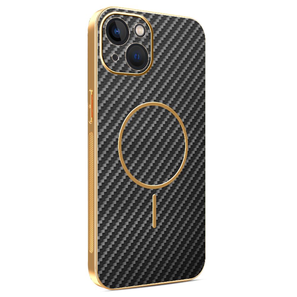 For iPhone 13 Phone Case Carbon Fiber Textured Electroplated TPU Back Cover