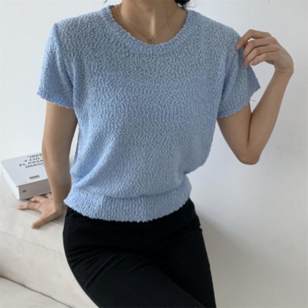 New Arrivals Open Run Women Pastel Sheer Boucle Round Neck Summer Short Sleeve