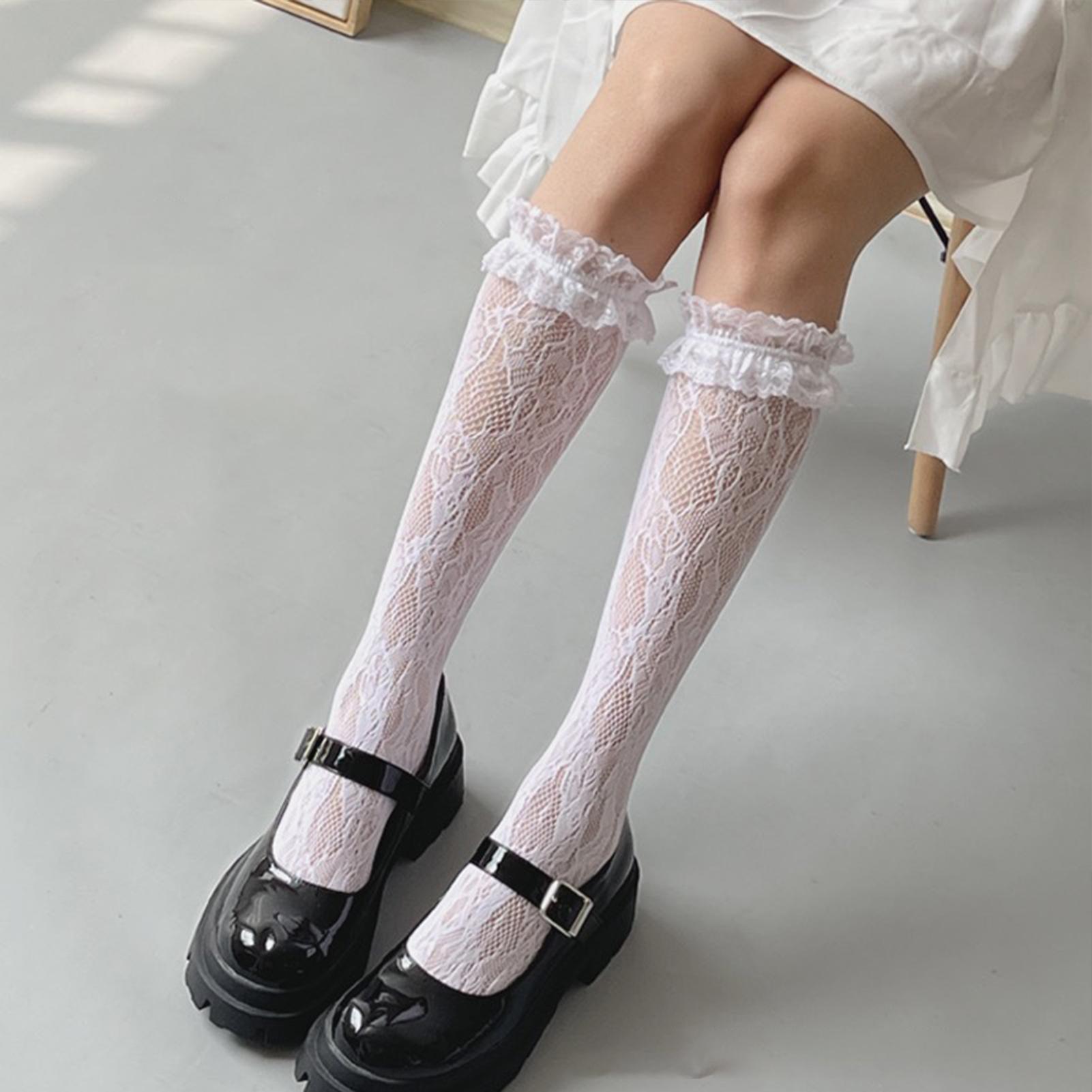 

Белые кружевные гольфы в стиле Лолиты, женские сексуальные полые высокие эластичные чулки, сапоги-мартины, средние носки-трубы