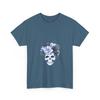 Blue-Grey Floral Skull T-Shirt | Skull With Roses Graphic Tee