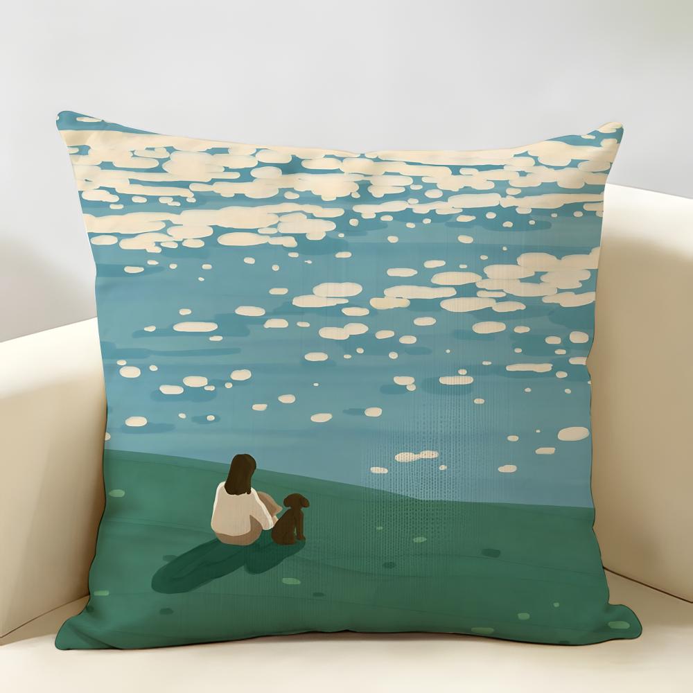 Retro Springtime Village Plants Cushion Cover Natural Linen Organic Fabric DoubleSided Printing Room Sofa Decor Pillow Case