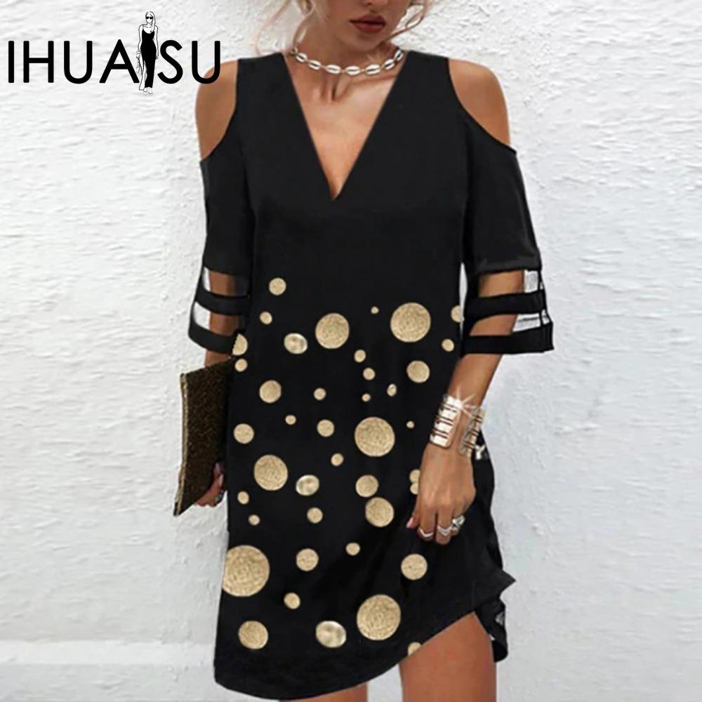 

IHUASU Женские летние сетчатые платья с V-образным вырезом и рукавом пять четвертей 3XL