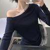 Women's Off-Shoulder Lace Splicing Long-Sleeve Top - Sexy Slim-Fit for Spring/Autumn 2026