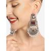 Zaveri Pearls Maroon Silver Oxidised Stones & Beads Traditional Dangle Earring For Women
