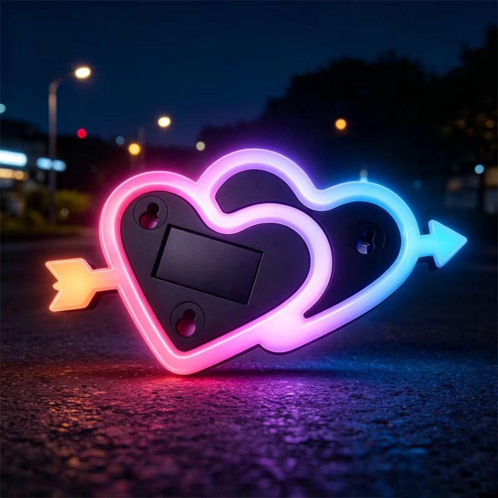 Suction Cup Mount LED Car Neon Lights Solar Powered RGB Car Heart-Shaped Light  Rear Window