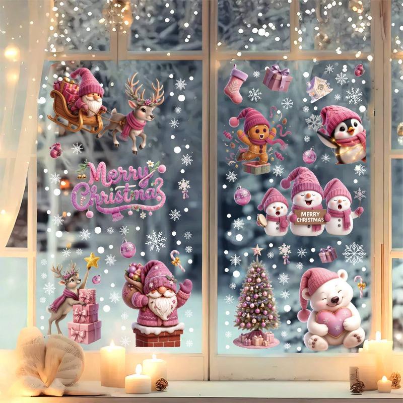 Christmas Cute Santa Claus Snowflake Window Decoration Static Cling Stickers