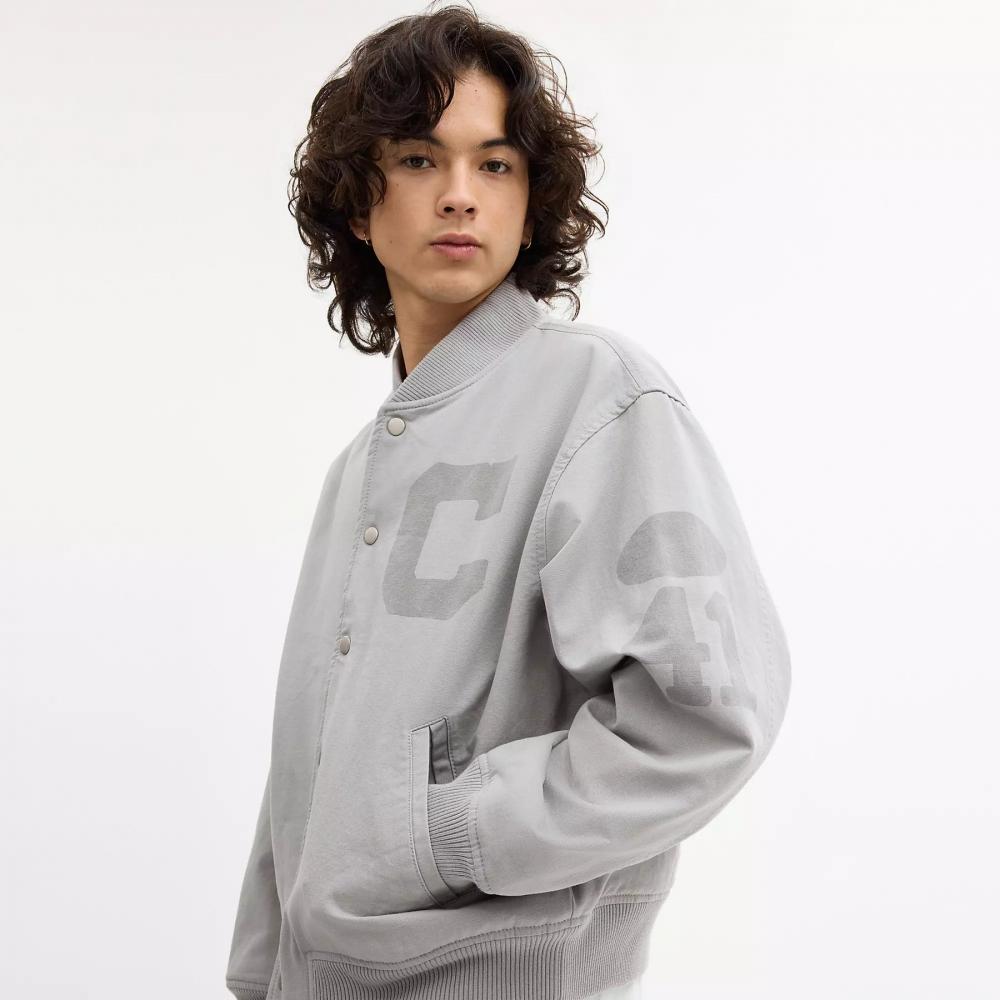 Coach Canvas Varsity Jacket Light Grey
