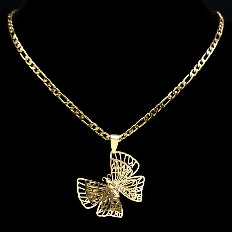 Fashion Hollow Butterfly Necklace for Women Stainless Steel Gold Color Insect Clavicle Chain Necledced Birthday Jewelry Gifts